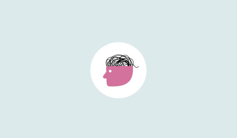Ilustración conceptual de una cabeza con líneas entrelazadas que representa la reflexión y el desarrollo de ideas.