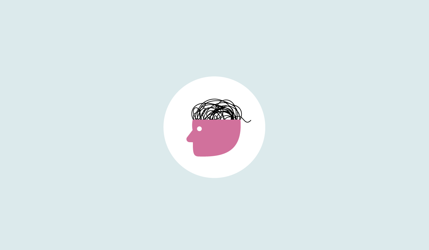 Ilustración conceptual de una cabeza con líneas entrelazadas que representa la reflexión y el desarrollo de ideas.